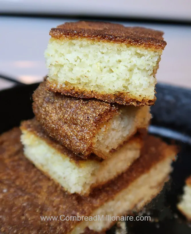 Stacked slices of Homemade Self-Rising Cornbread made with one egg.