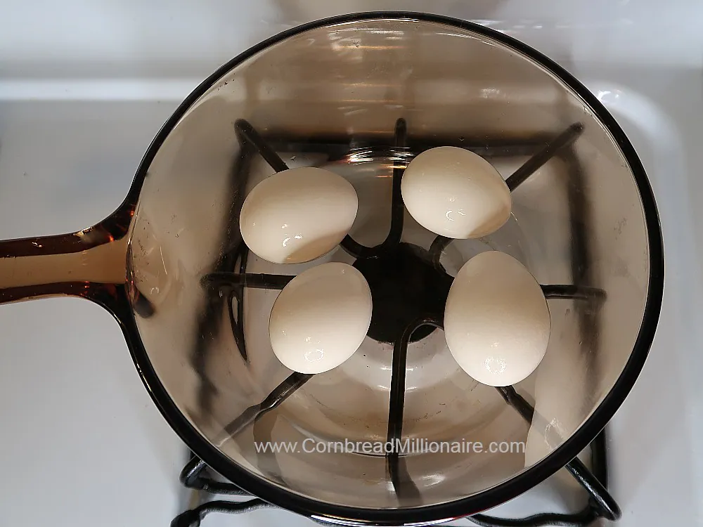 Carefully place fresh eggs in the bottom of an empty saucepan.